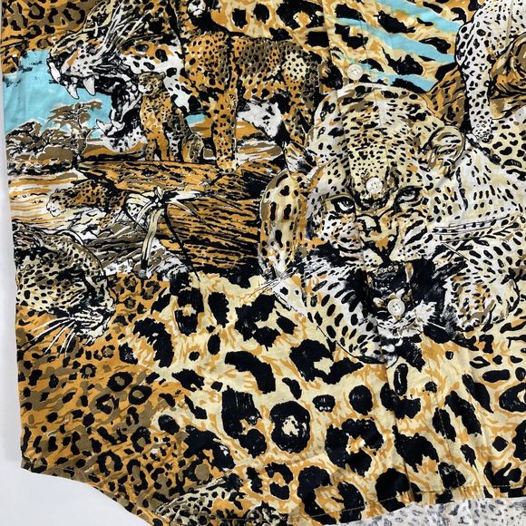 Stussy Shirt Men Small Short Sleeve Button Leopard Animal Print - Picture 4 of 16